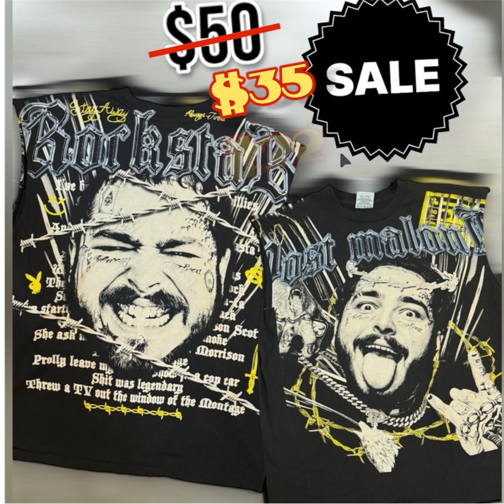 🎤 Post Malone Cut Off “Rockstar” Graphic T-shirt – SALE